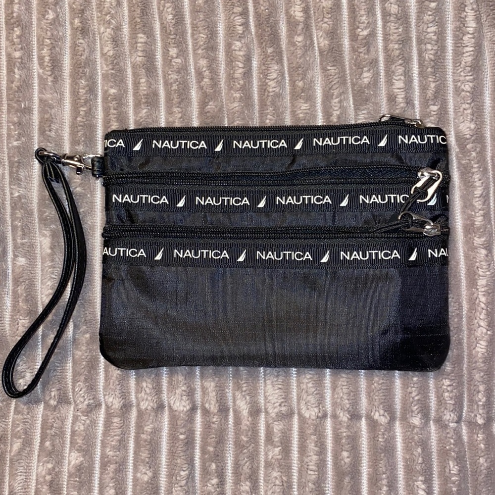Nautica wristlet clutch wallet black and white 3 pockets smaller in size​​​​